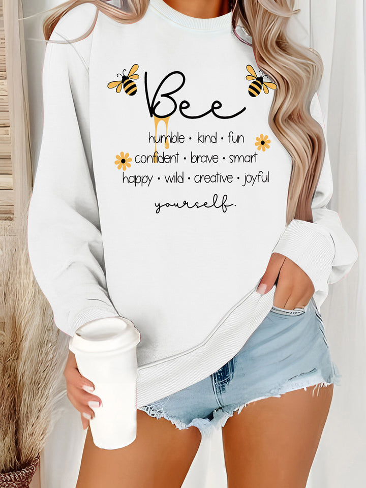 Damer sweatshirt med inspirerande bi-motiv och positiva affirmationer Mirla-Eva Jonsson