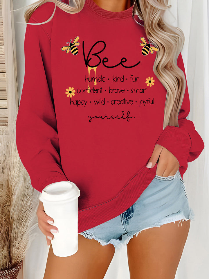 Damer sweatshirt med inspirerande bi-motiv och positiva affirmationer Mirla-Eva Jonsson