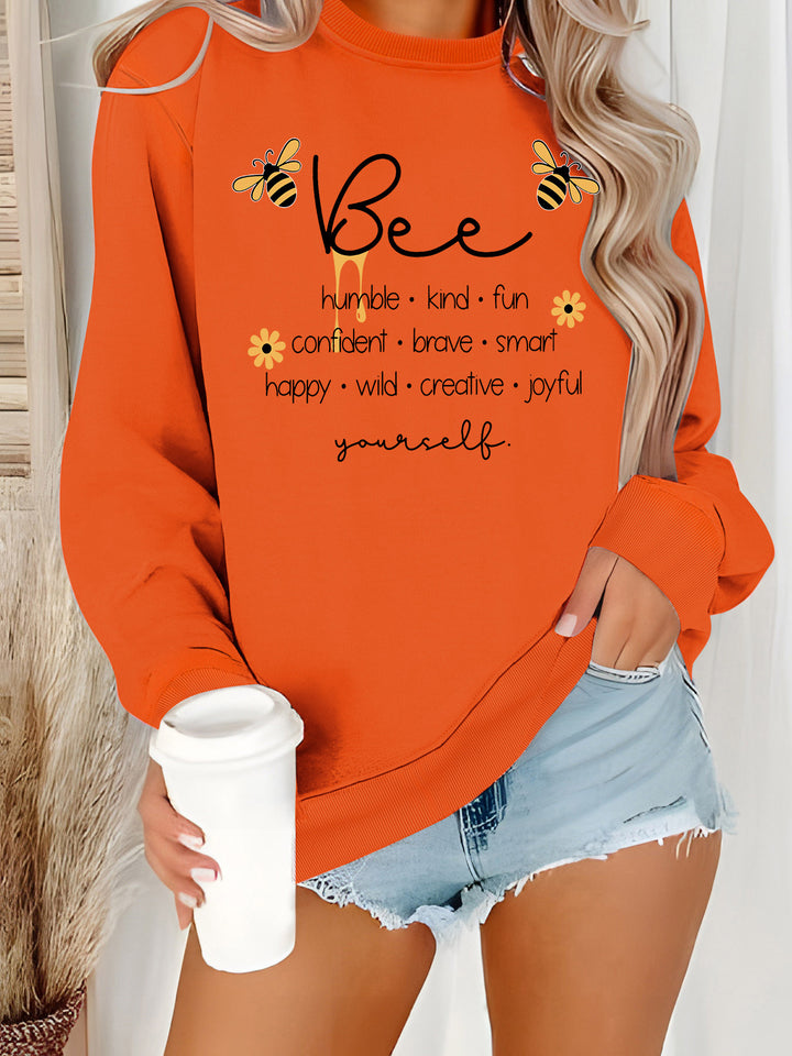 Damer sweatshirt med inspirerande bi-motiv och positiva affirmationer Mirla-Eva Jonsson