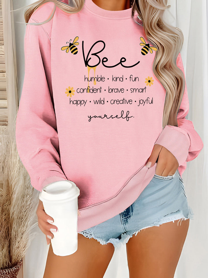 Damer sweatshirt med inspirerande bi-motiv och positiva affirmationer Mirla-Eva Jonsson