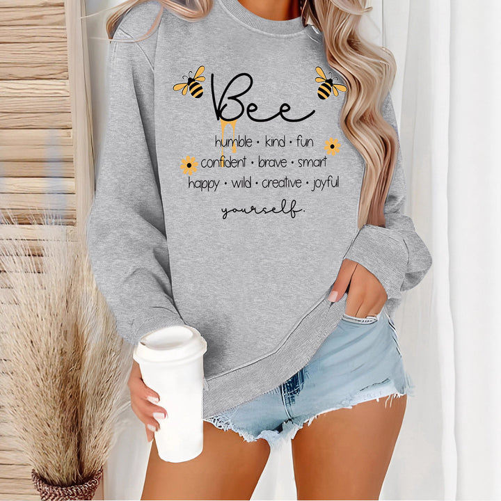 Damer sweatshirt med inspirerande bi-motiv och positiva affirmationer Mirla-Eva Jonsson