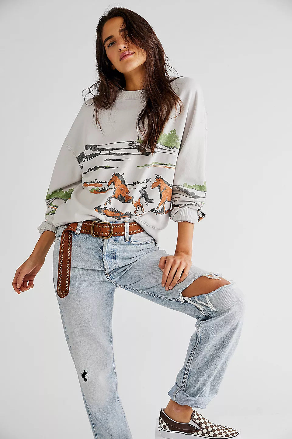 Damer sweatshirt med kreativ ponymotiv-grafik och avslappnad skärning Eva Jonsson-Eva Jonsson