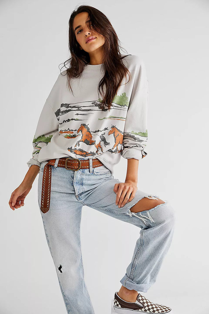 Damer sweatshirt med kreativ ponymotiv-grafik och avslappnad skärning Eva Jonsson-Eva Jonsson