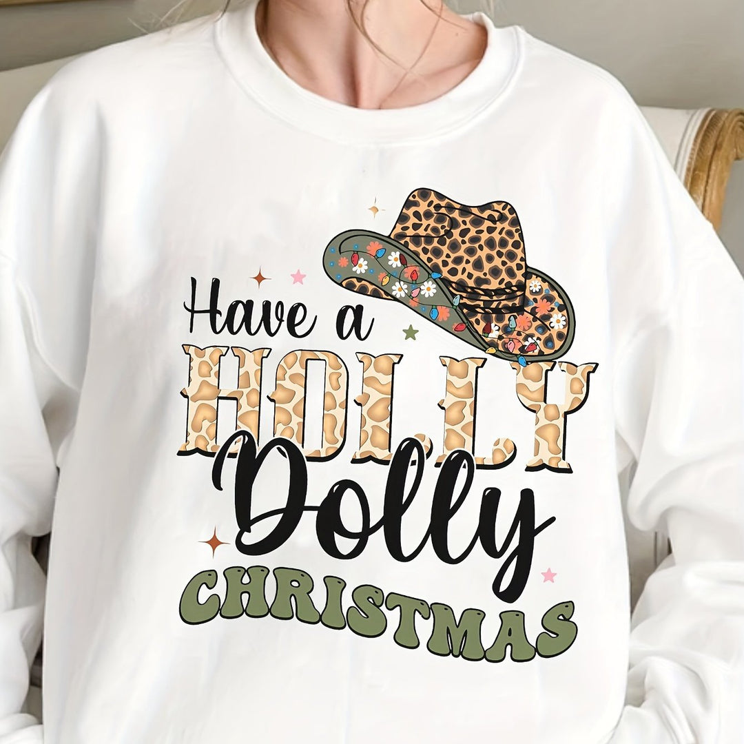 Damer sweatshirt med kreativt julmotiv och stilfulla bokstäver Mirla-Eva Jonsson