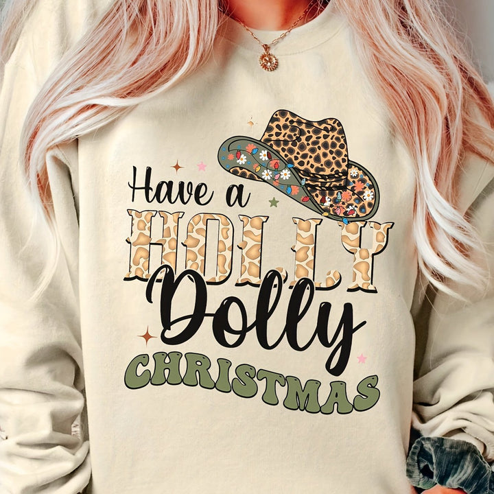 Damer sweatshirt med kreativt julmotiv och stilfulla bokstäver Mirla-Eva Jonsson