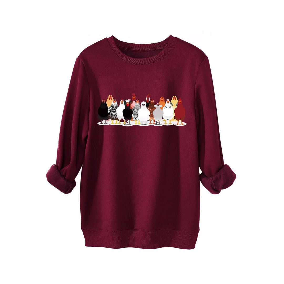 Damer sweatshirt med lekfullt hönsmotiv Mirla-Eva Jonsson