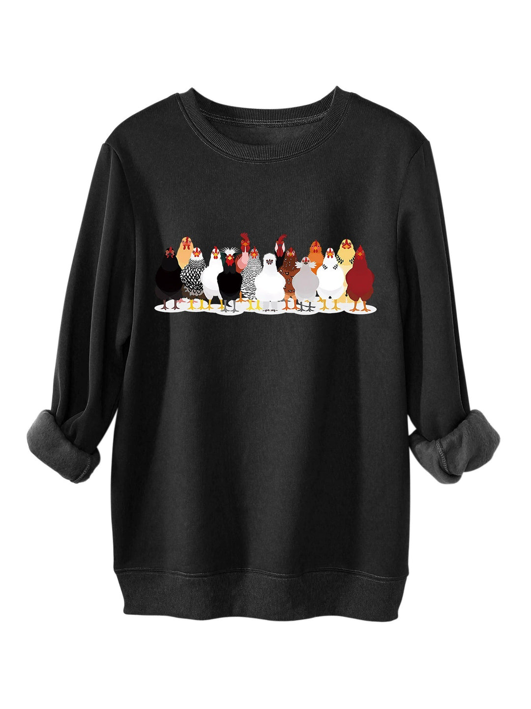 Damer sweatshirt med lekfullt hönsmotiv Mirla-Eva Jonsson
