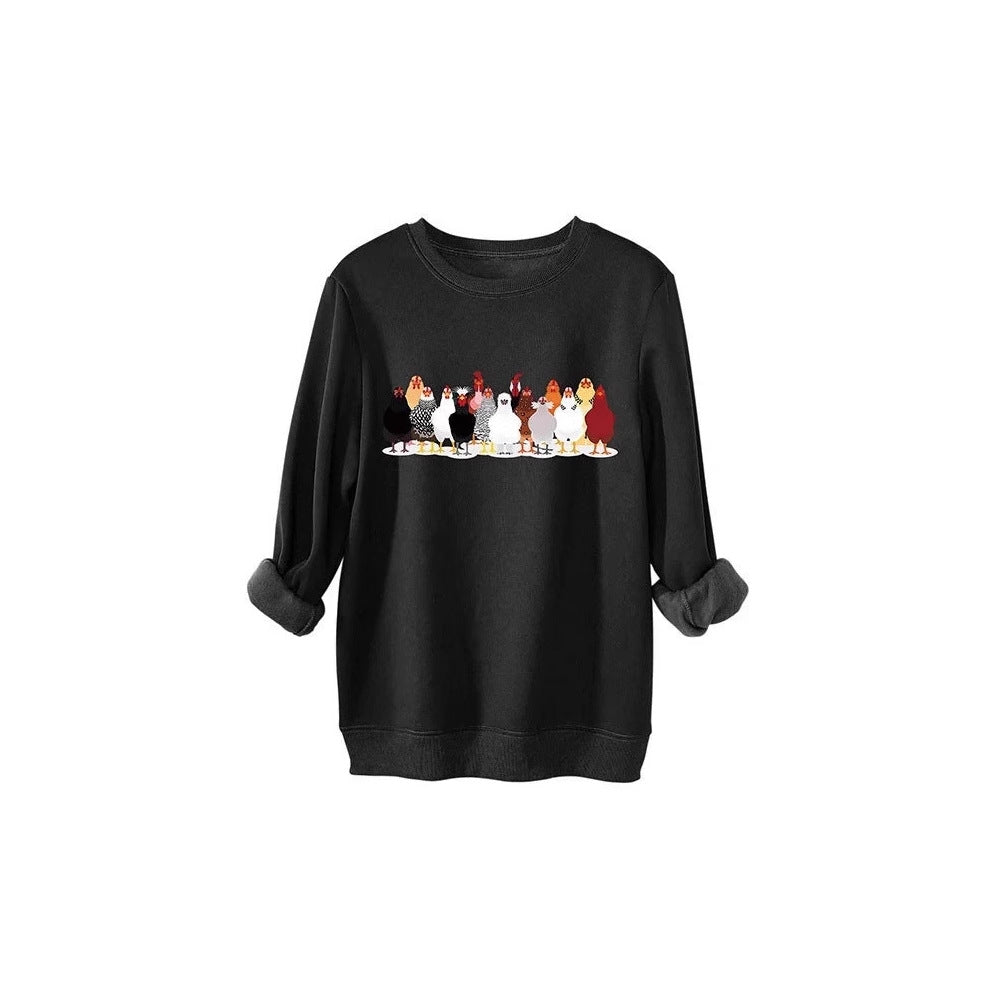 Damer sweatshirt med lekfullt hönsmotiv Mirla-Eva Jonsson