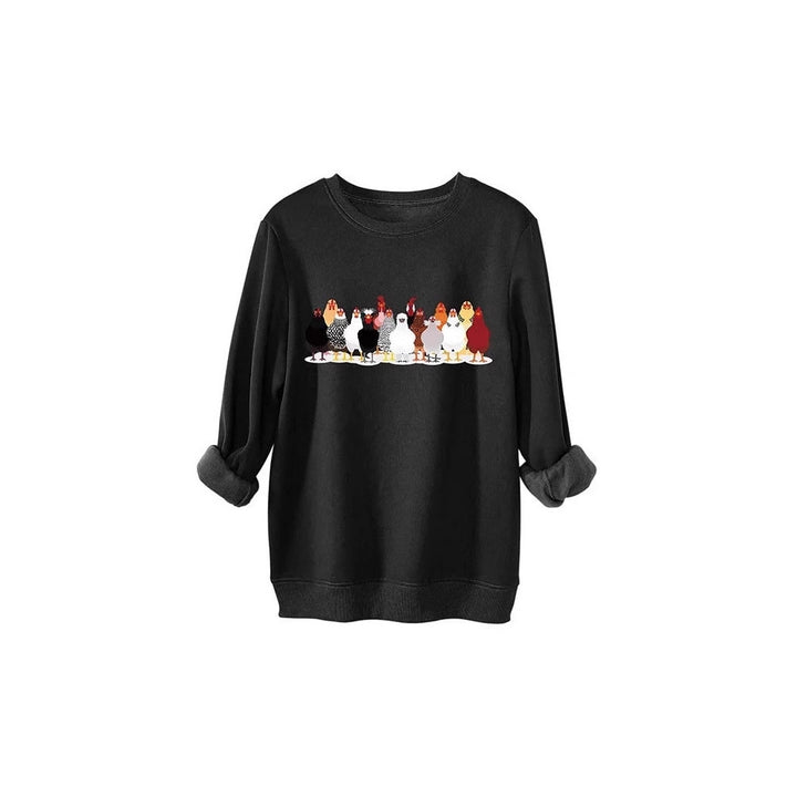 Damer sweatshirt med lekfullt hönsmotiv Mirla-Eva Jonsson