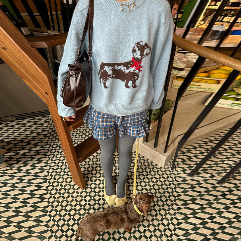 Damer sweatshirt med lekfullt hundmotiv och ribbade ärmar Mirla-Eva Jonsson