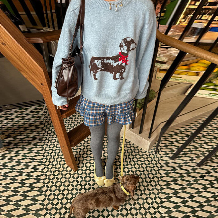 Damer sweatshirt med lekfullt hundmotiv och ribbade ärmar Mirla-Eva Jonsson