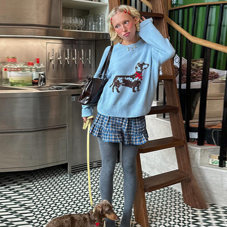 Damer sweatshirt med lekfullt hundmotiv och ribbade ärmar Mirla-Eva Jonsson