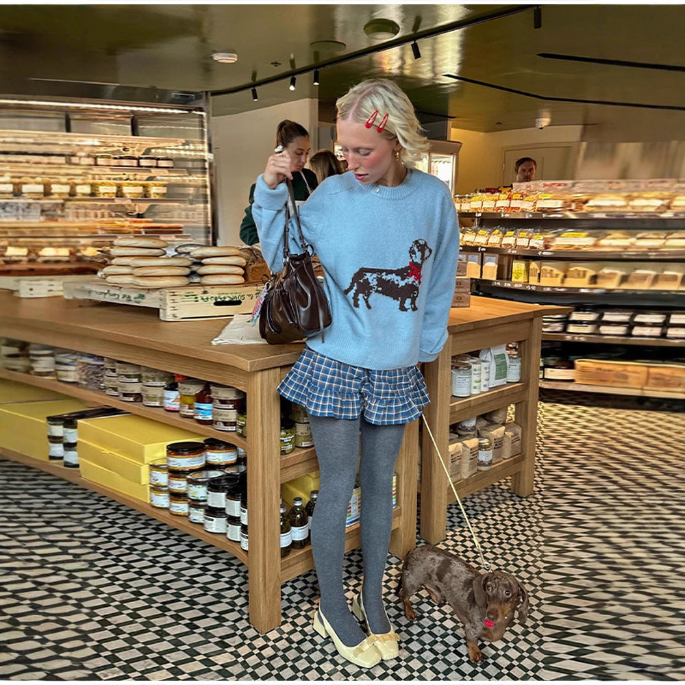 Damer sweatshirt med lekfullt hundmotiv och ribbade ärmar Mirla-Eva Jonsson