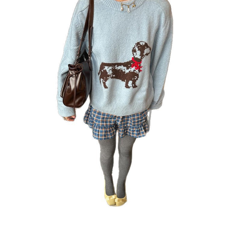 Damer sweatshirt med lekfullt hundmotiv och ribbade ärmar Mirla-Eva Jonsson