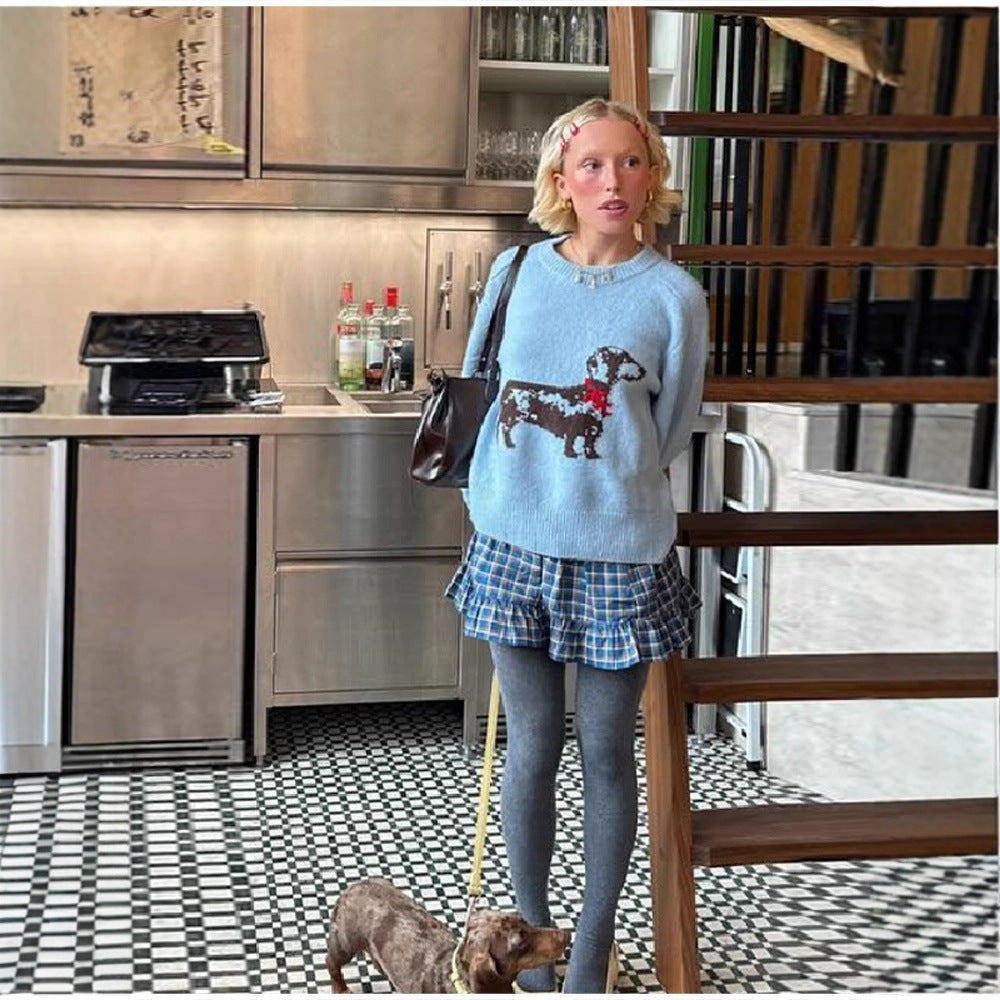 Damer sweatshirt med lekfullt hundmotiv och ribbade ärmar Mirla-Eva Jonsson