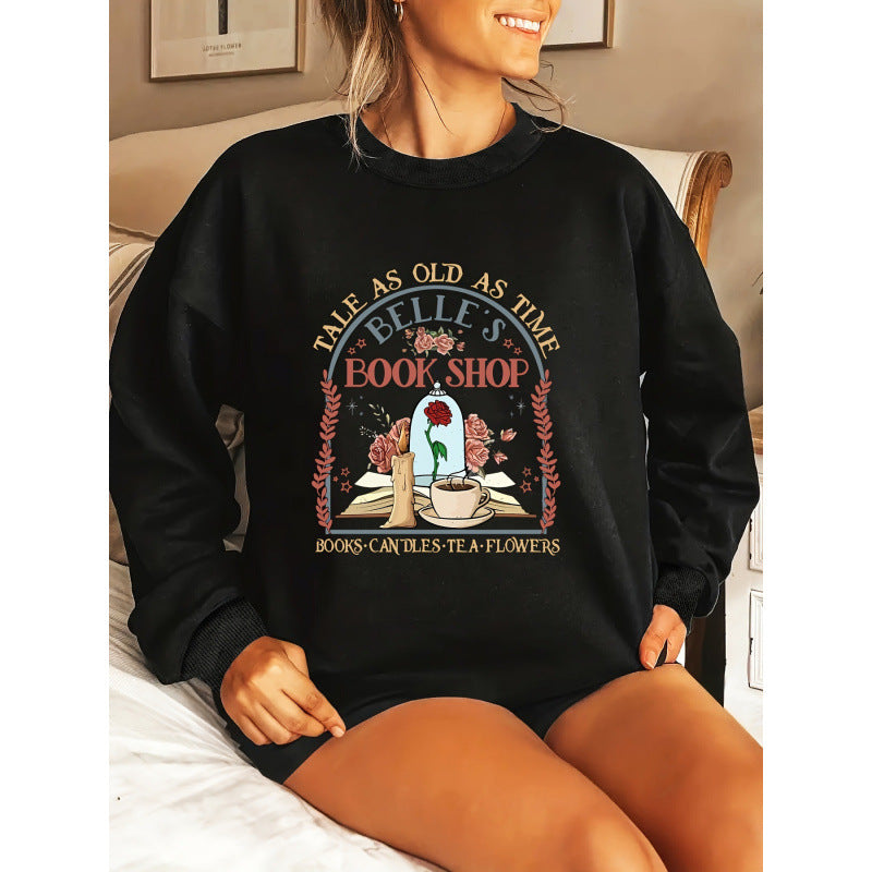 Damer sweatshirt med unik bokhandel motiv Mirla-Eva Jonsson