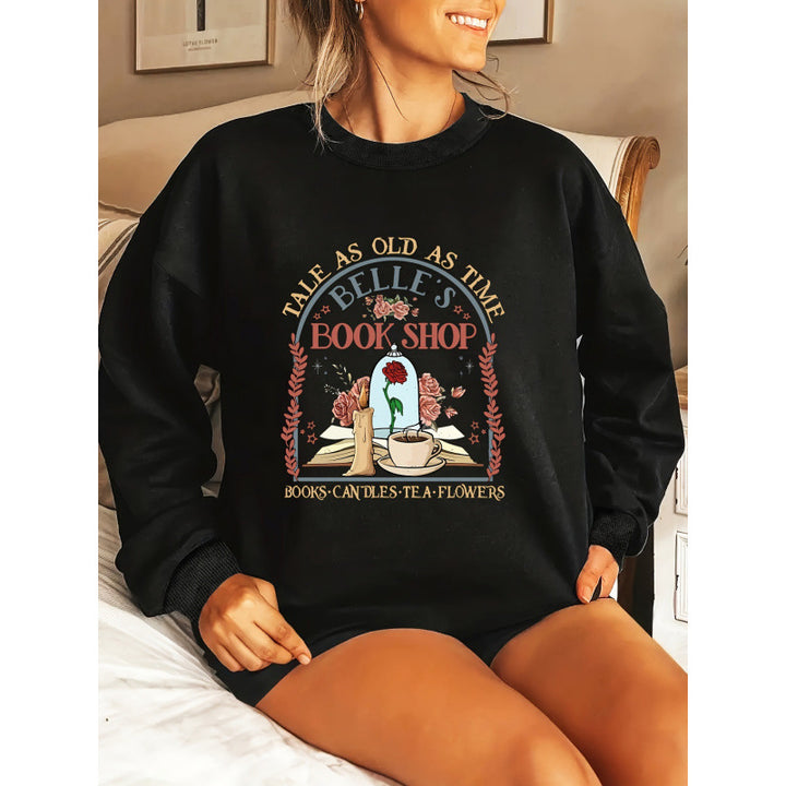 Damer sweatshirt med unik bokhandel motiv Mirla-Eva Jonsson