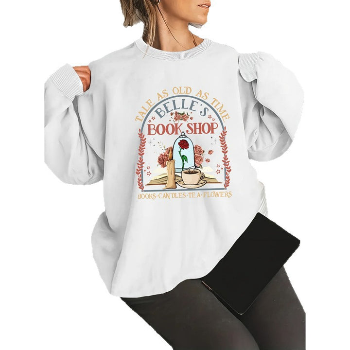 Damer sweatshirt med unik bokhandel motiv Mirla-Eva Jonsson