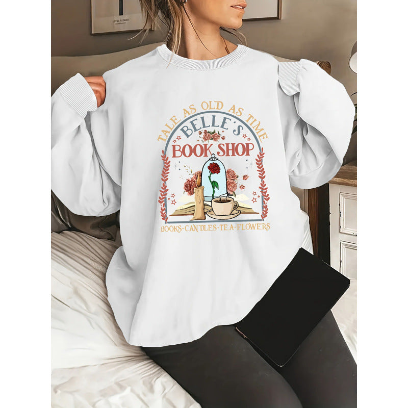 Damer sweatshirt med unik bokhandel motiv Mirla-Eva Jonsson
