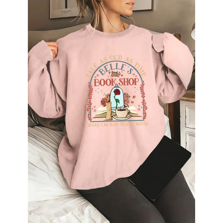 Damer sweatshirt med unik bokhandel motiv Mirla-Eva Jonsson