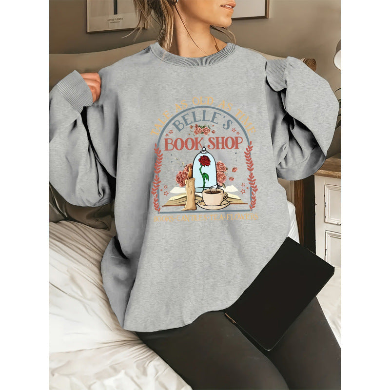 Damer sweatshirt med unik bokhandel motiv Mirla-Eva Jonsson
