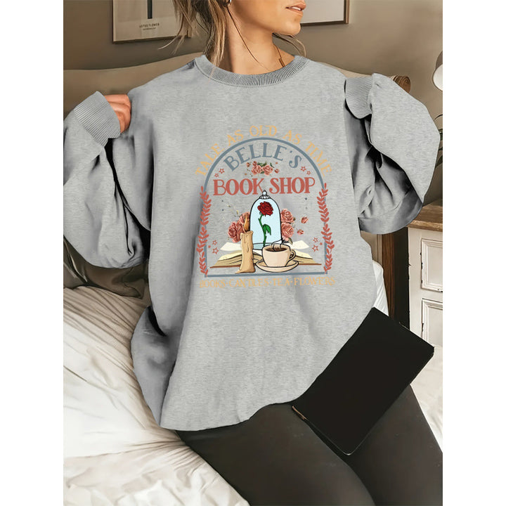 Damer sweatshirt med unik bokhandel motiv Mirla-Eva Jonsson