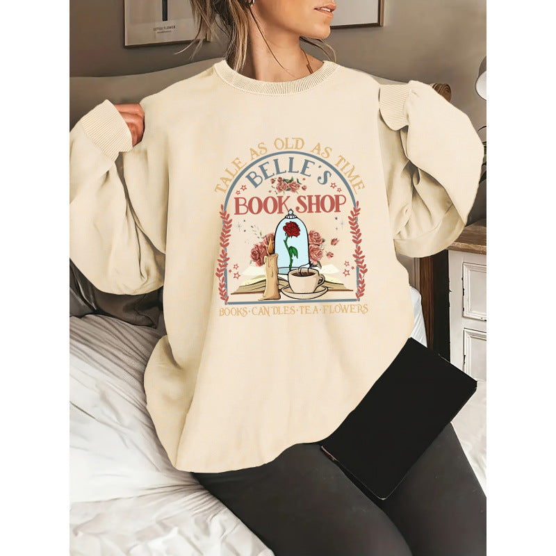 Damer sweatshirt med unik bokhandel motiv Mirla-Eva Jonsson