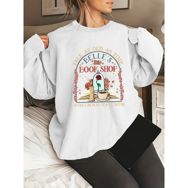 Damer sweatshirt med unik bokhandel motiv Mirla-Eva Jonsson