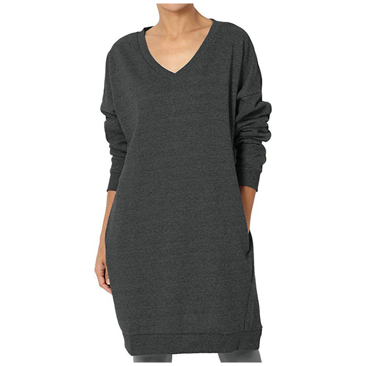 Damer sweatshirtklänning med V-ringning och praktisk fickdesign Mirla-Eva Jonsson