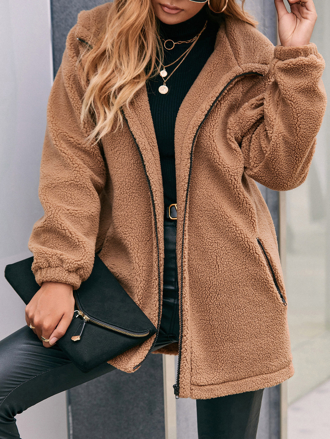 Damer teddy-fleecejacka med praktiska fickor och hög krage Eva Jonsson-Eva Jonsson