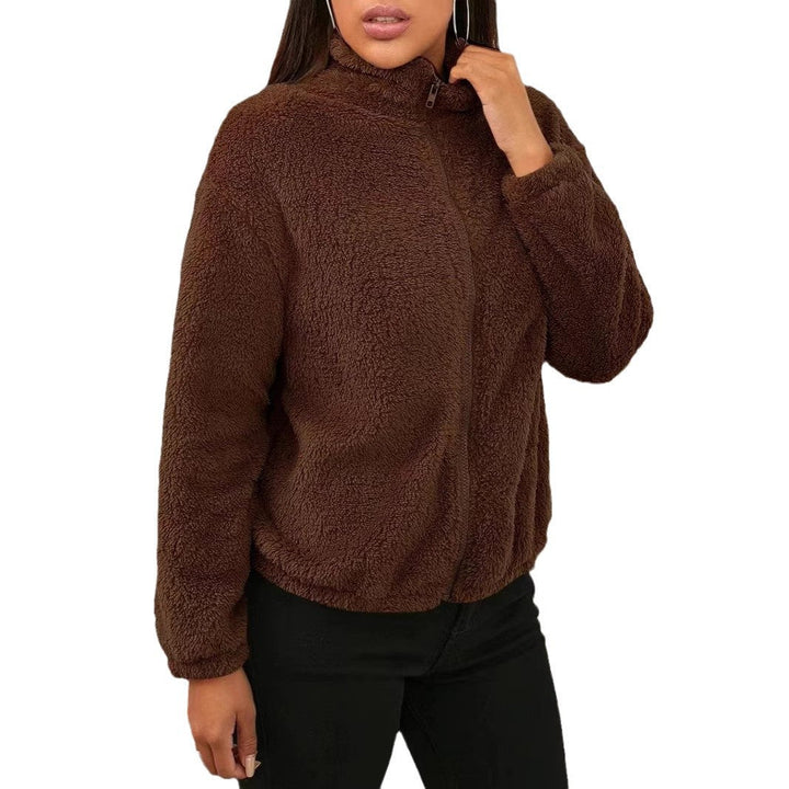 Damer teddyjacka i avslappnad oversized-stil med hög krage och dragkedja Mirla-Eva Jonsson