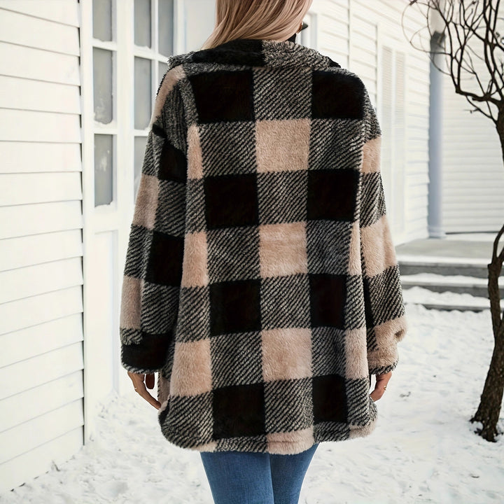 Damer teddyjacka med rutigt mönster och mjukt päls Mirla-Eva Jonsson