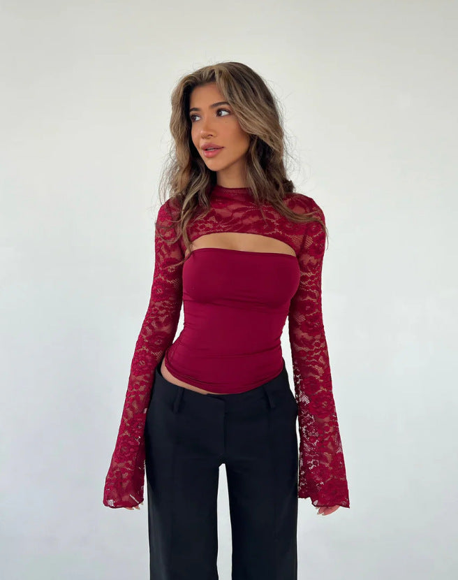 Damer topp med transparenta långa ärmar och fint cut-out Mirla-Eva Jonsson