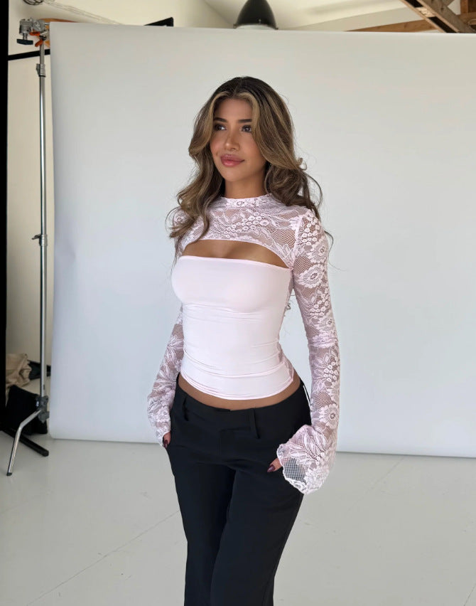 Damer topp med transparenta långa ärmar och fint cut-out Mirla-Eva Jonsson