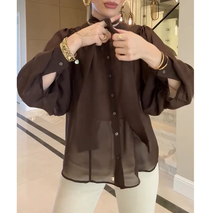 Damer transparent blus med slipskrage Mirla-Eva Jonsson
