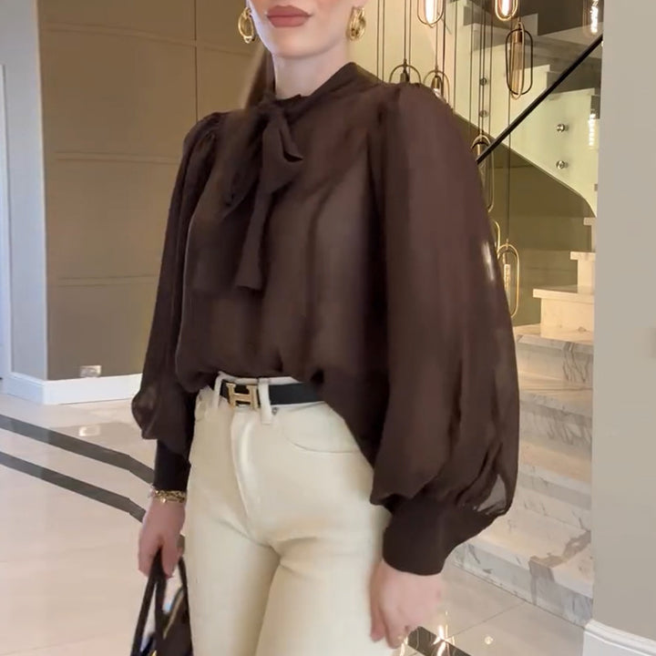 Damer transparent blus med slipskrage Mirla-Eva Jonsson
