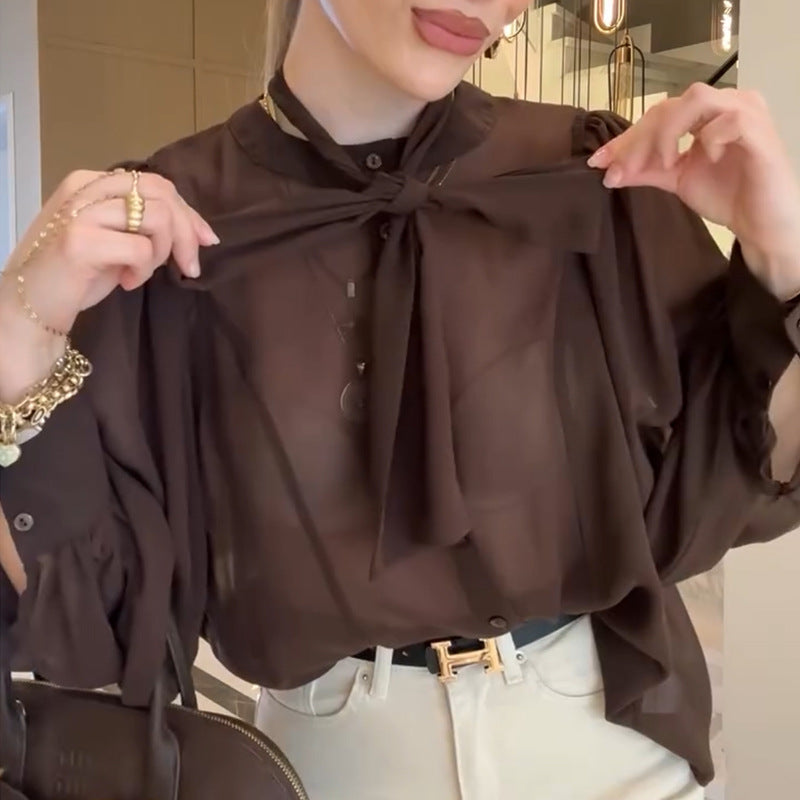 Damer transparent blus med slipskrage Mirla-Eva Jonsson