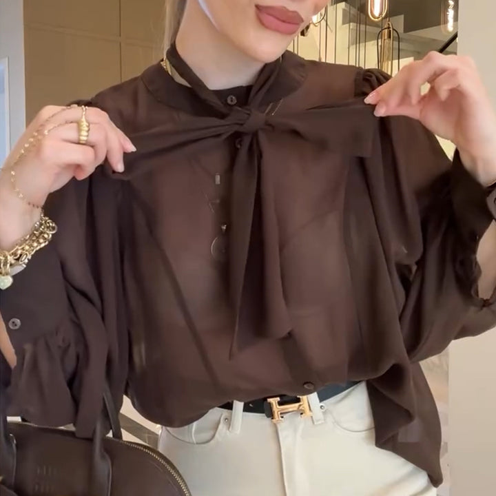Damer transparent blus med slipskrage Mirla-Eva Jonsson