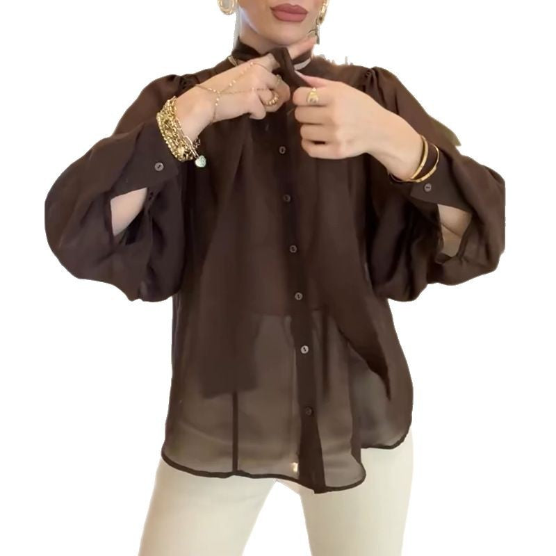 Damer transparent blus med slipskrage Mirla-Eva Jonsson