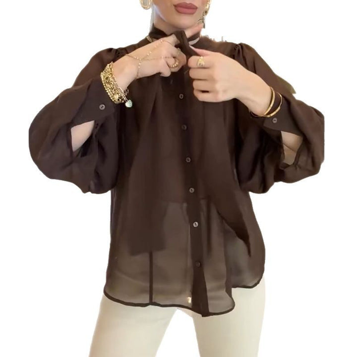 Damer transparent blus med slipskrage Mirla-Eva Jonsson