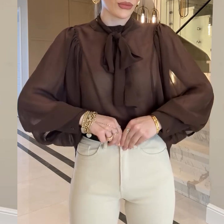 Damer transparent blus med slipskrage Mirla-Eva Jonsson