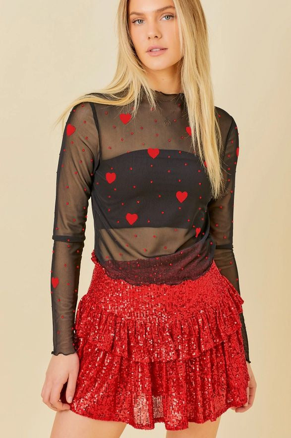 Damer transparent långärmad bodysuit med hjärtmotiv och funktionskjol Mirla-Eva Jonsson