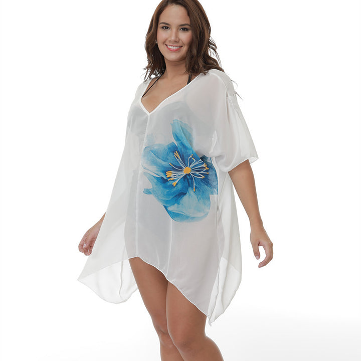 Damer transparent strandtunika med blommönster Mirla-Eva Jonsson