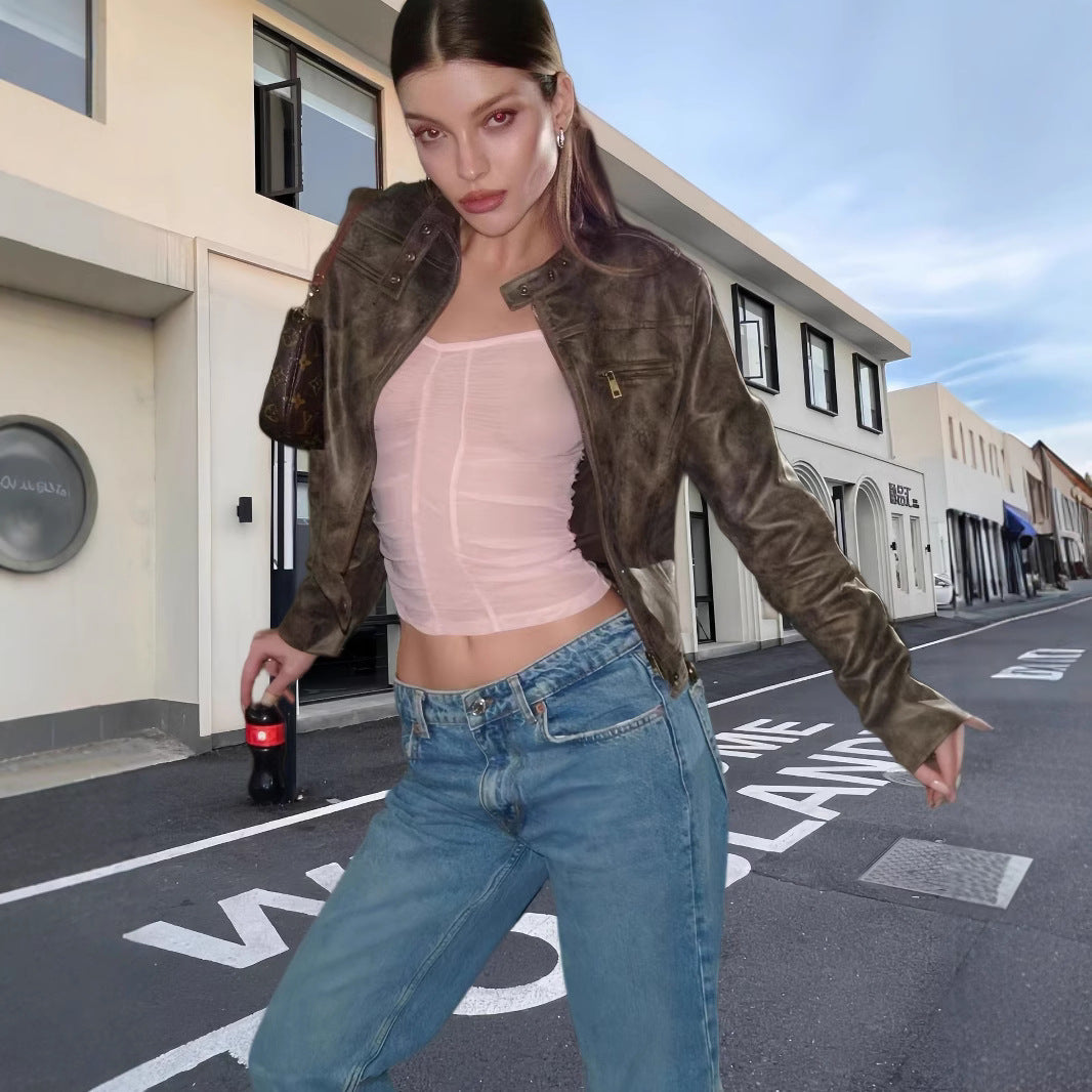 Damer trendig Bikerjacka i högkvalitativt konstläder Mirla-Eva Jonsson