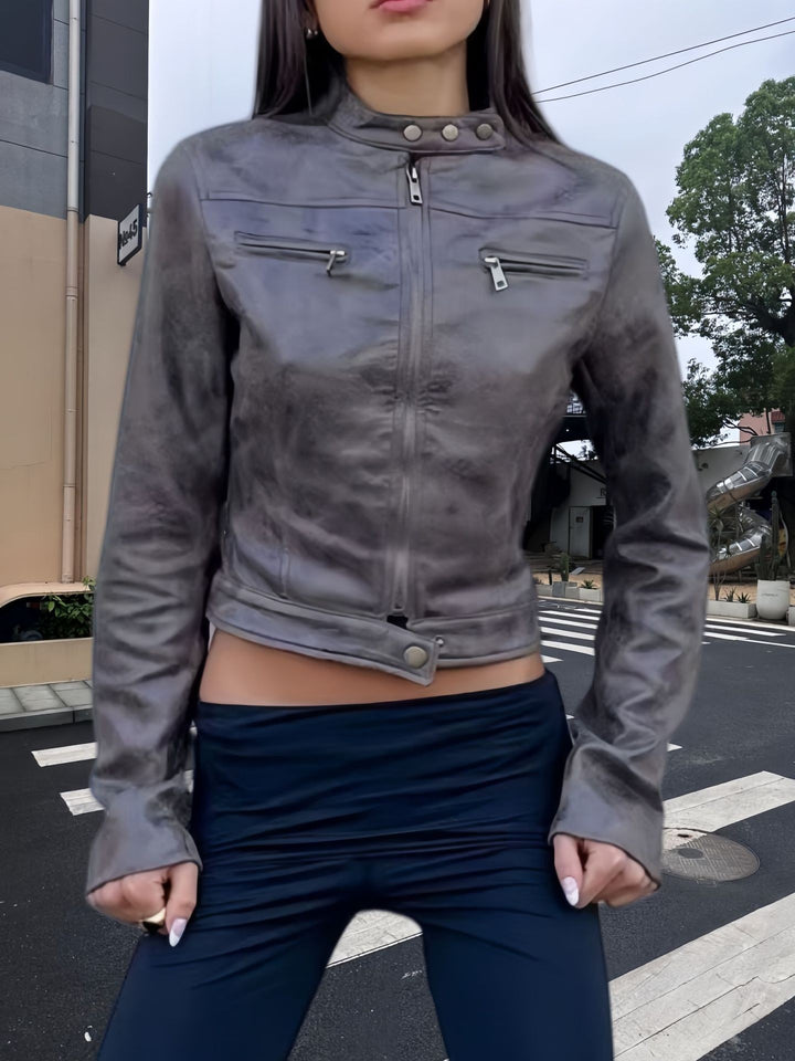 Damer trendig Bikerjacka i högkvalitativt konstläder Mirla-Eva Jonsson