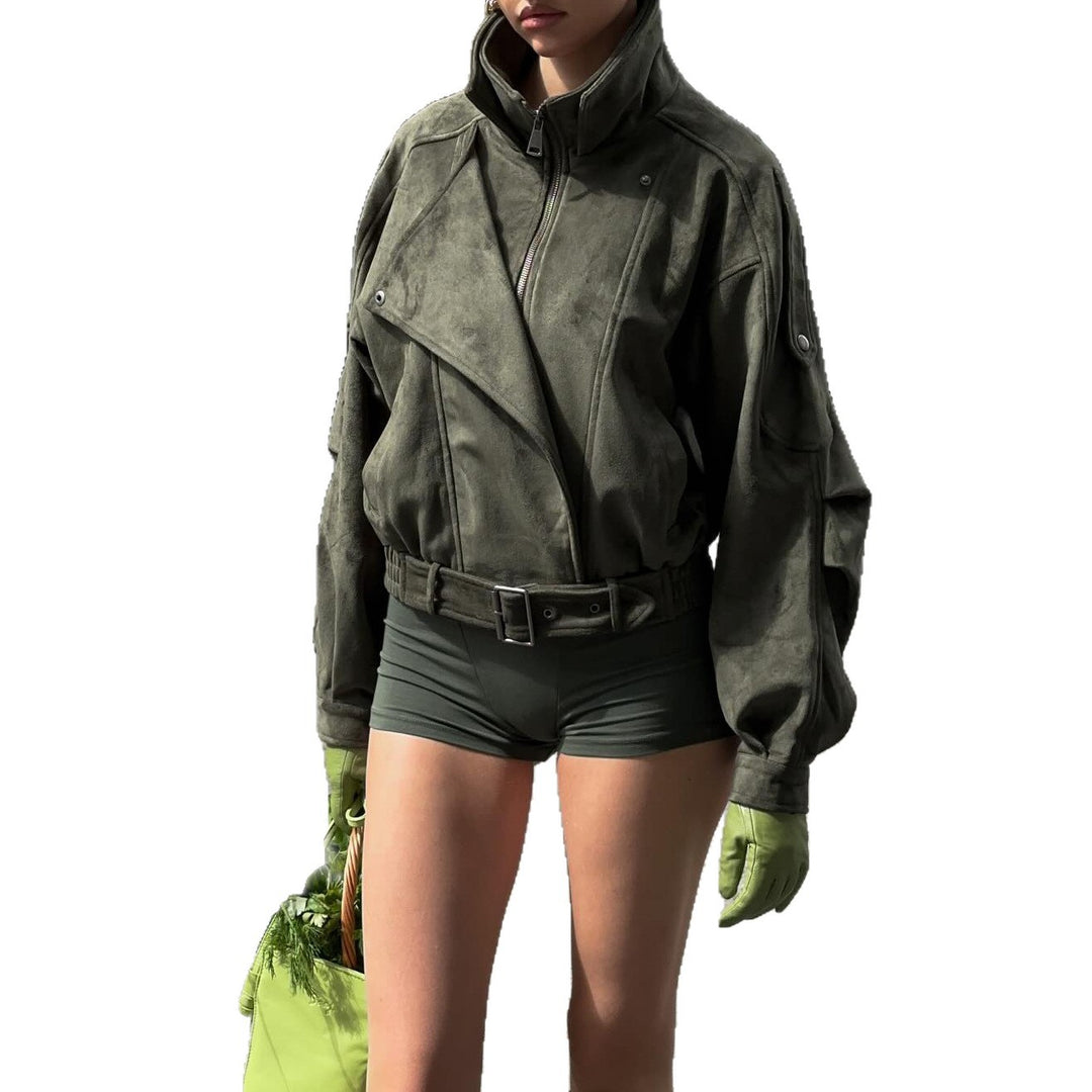 Damer trendig Oversized-jacka med asymmetri dragkedja och praktiskt bälte Mirla-Eva Jonsson