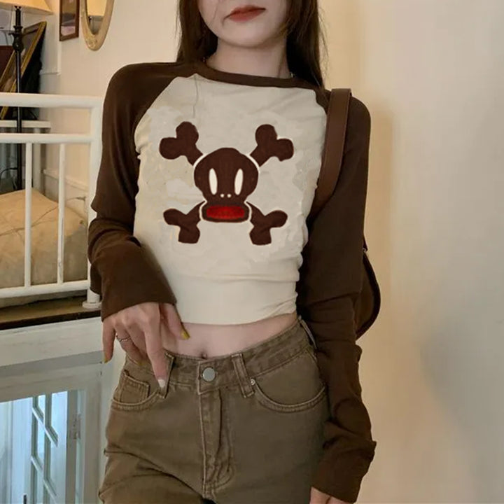 Damer trendig Raglan-crop-top med dödskalletryck Mirla-Eva Jonsson