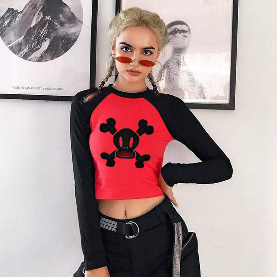 Damer trendig Raglan-crop-top med dödskalletryck Mirla-Eva Jonsson