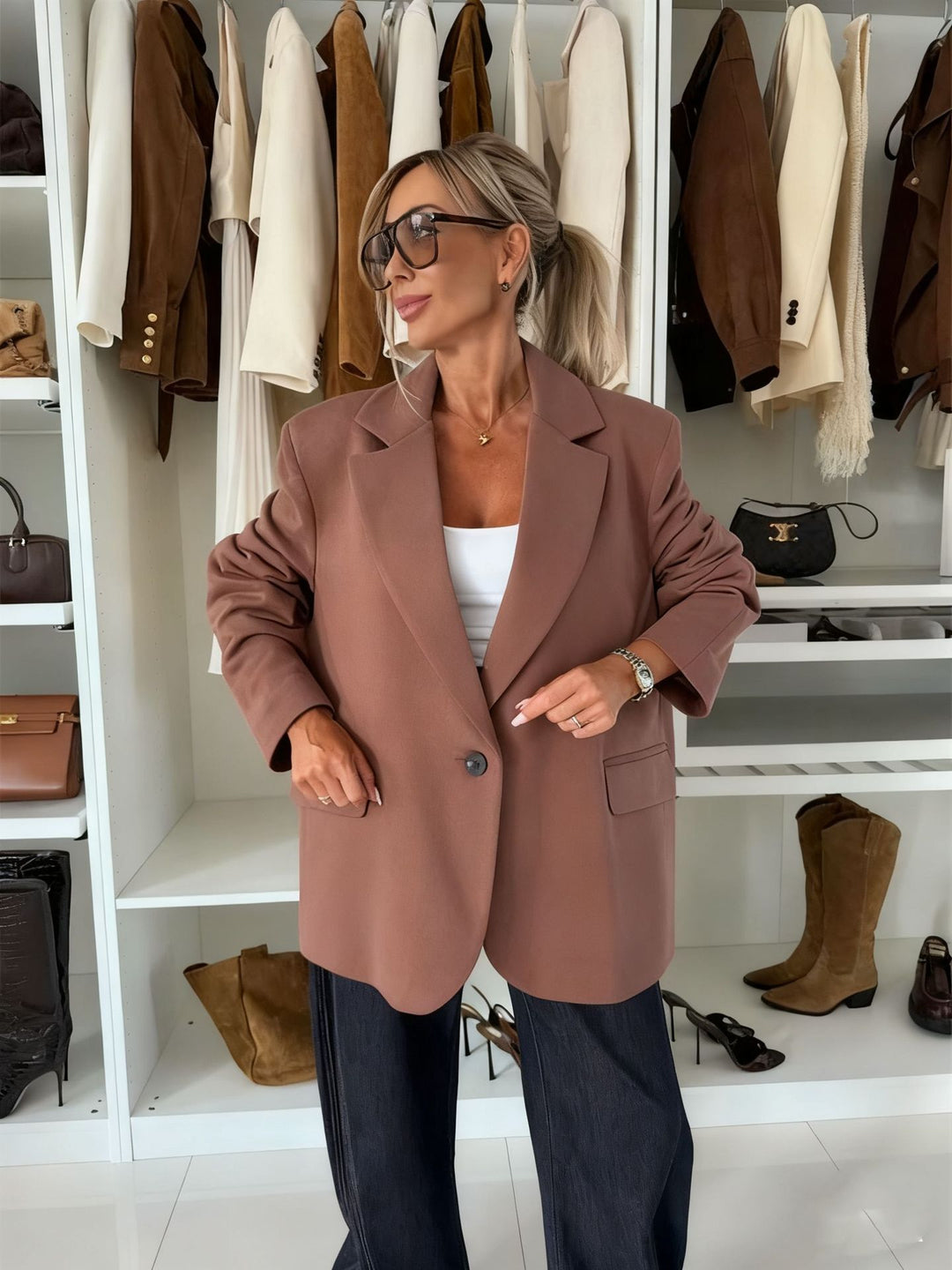 Damer trendig blazer med integrerad huva och stiliga byxor Mirla-Eva Jonsson