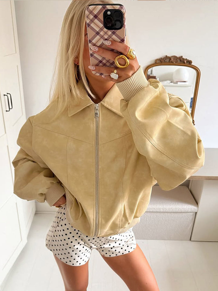 Damer trendig konstläderjacka med voluminösa ärmar Mirla-Eva Jonsson